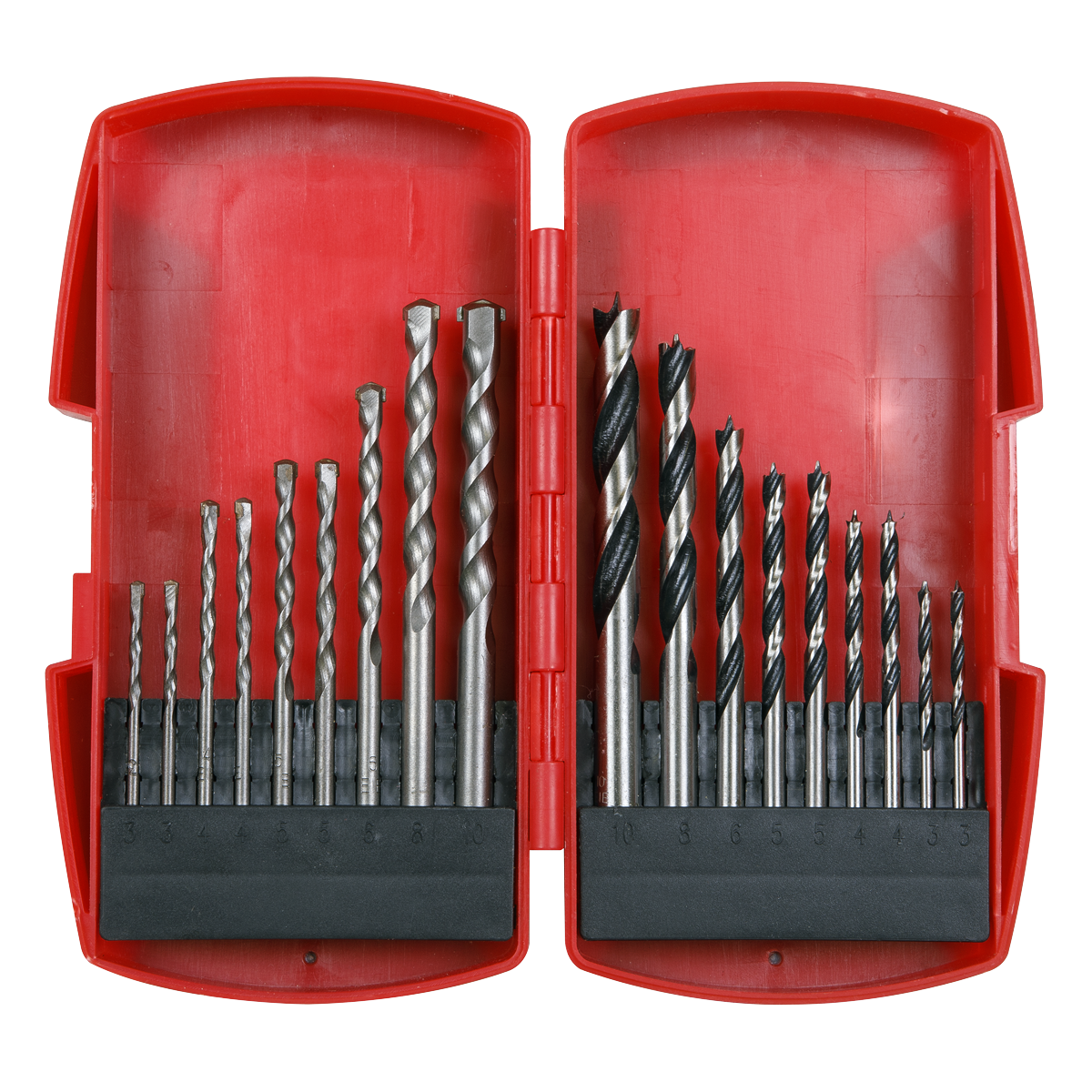 Sealey Wood Masonry Drill Bit Set 18 Pieces Bradpoint Tungsten Steel AK3718MW