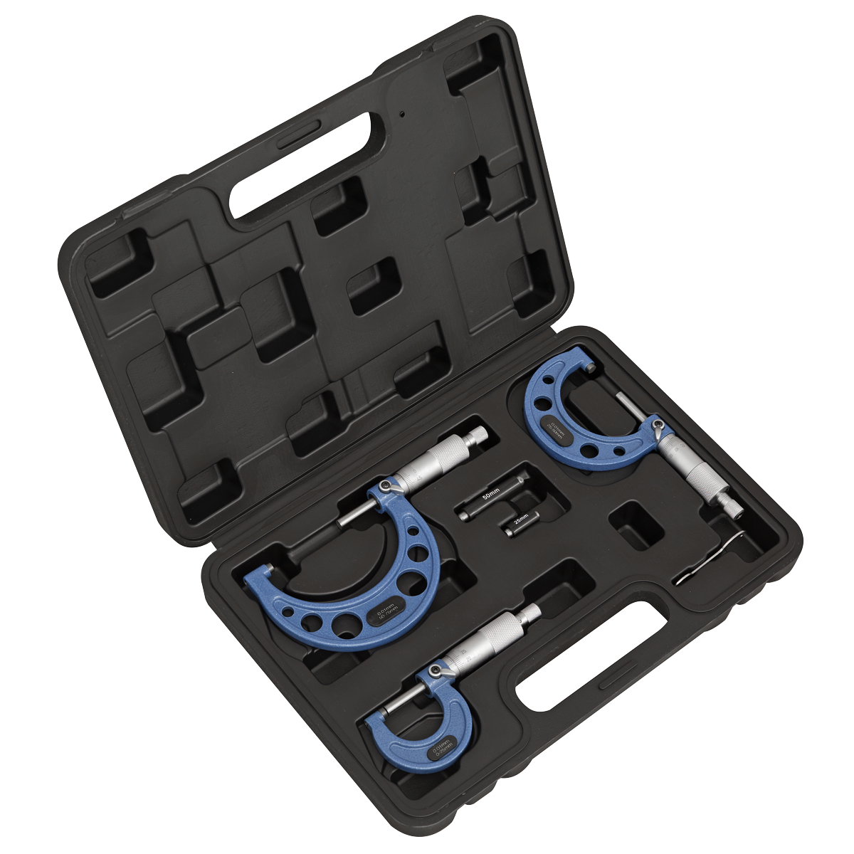 Sealey External Micrometer Set 3 Pieces 0mm - 75mm Metric Measuring AK9651M
