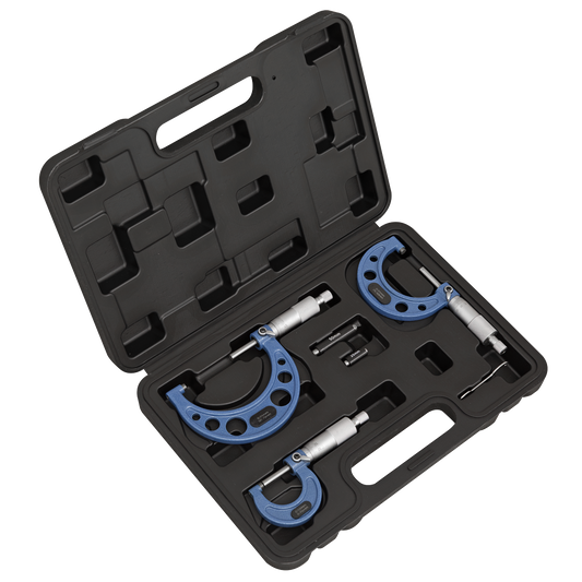 Sealey External Micrometer Set 3 Pieces 0mm - 75mm Metric Measuring AK9651M