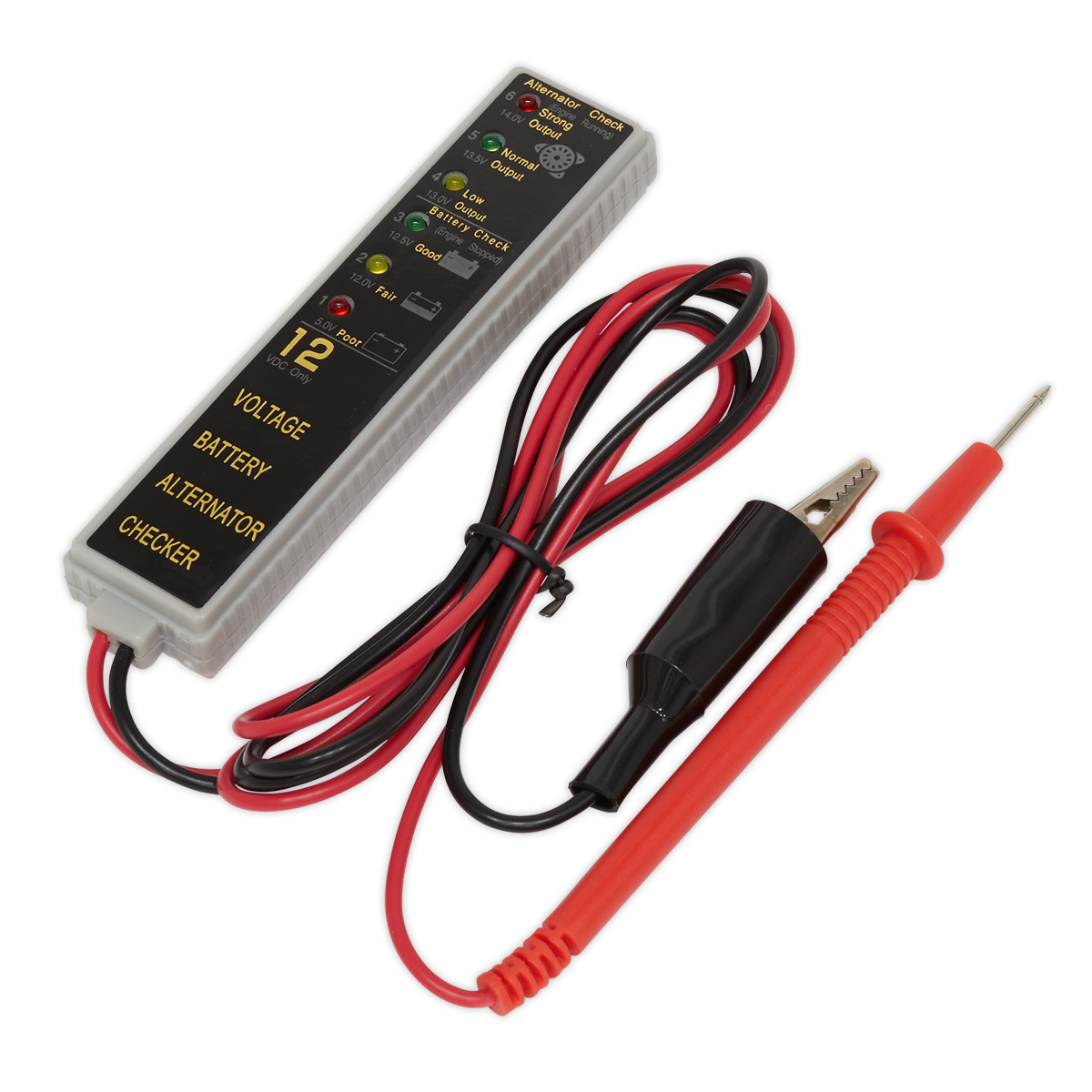 Sealey Battery Alternator Tester 12V LED With Probe & Crocodile Clips AK400