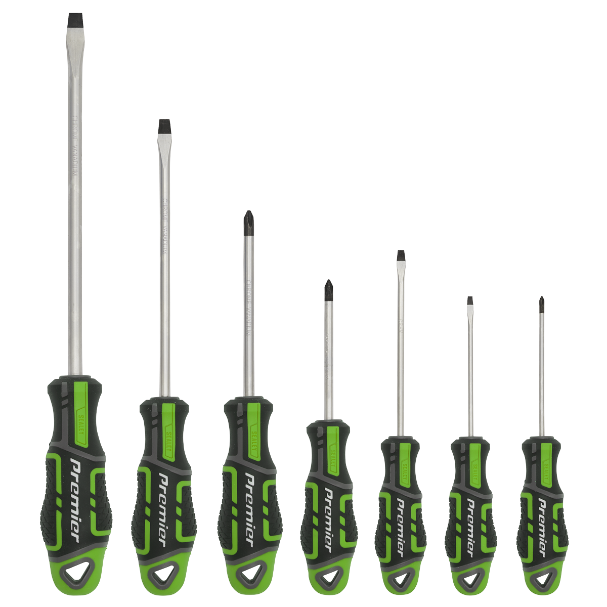 Sealey Screwdriver Set With Hanging Holes 7 Pieces GripMAX Hi-Vis Green AK4321HV