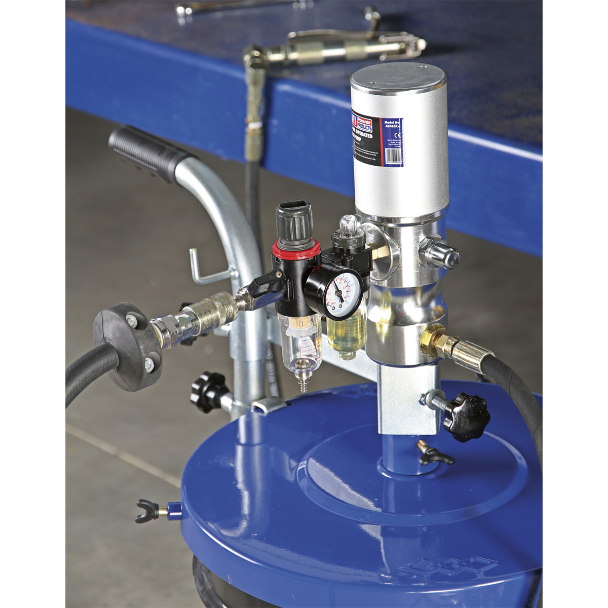 Sealey Grease Pump Air Operated Control Valve & Bucket Trolley 50kg AK453X
