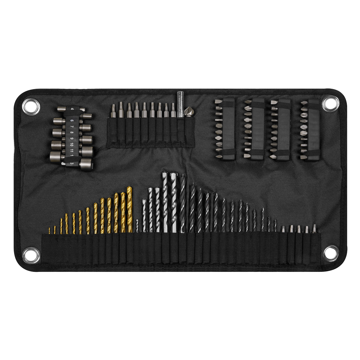 Sealey Drill/Bit Accessory Set HSS Coated 98 Pieces Supplied In Tool Roll AK4798