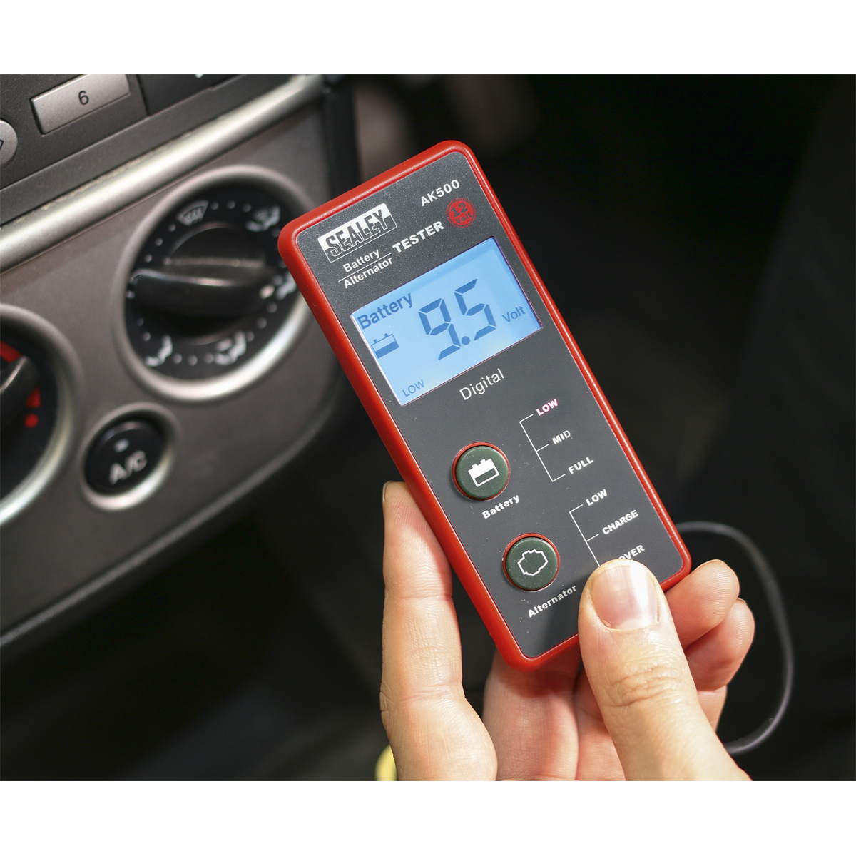 Sealey Battery & Alternator Tester 12V With LCD Screen - Red/Black AK500