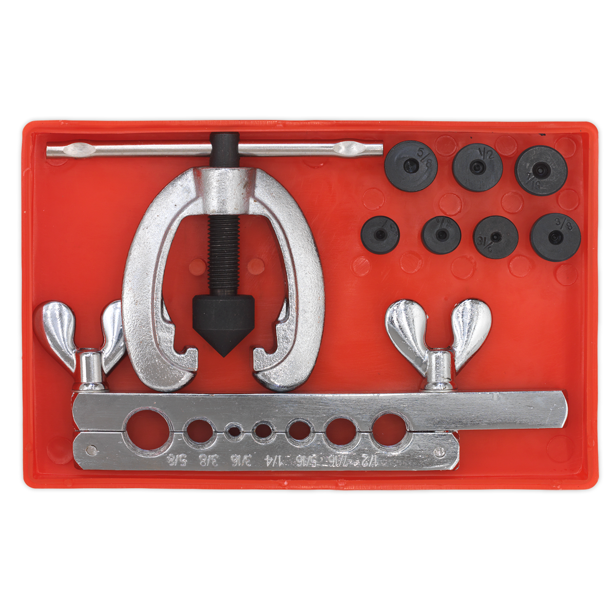 Sealey Pipe Flaring Kit With 2-Piece Screw-Type 45° Flare Press 9 Pieces AK505