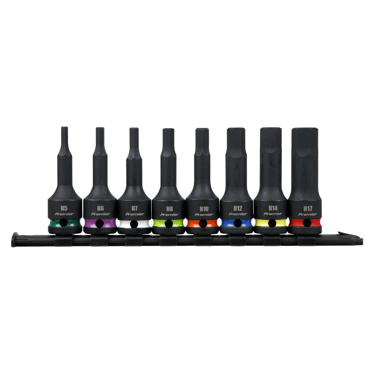 Sealey Hex Impact Socket Bit Set With Rail 8 Pieces 1/2" Square Drive AK56001