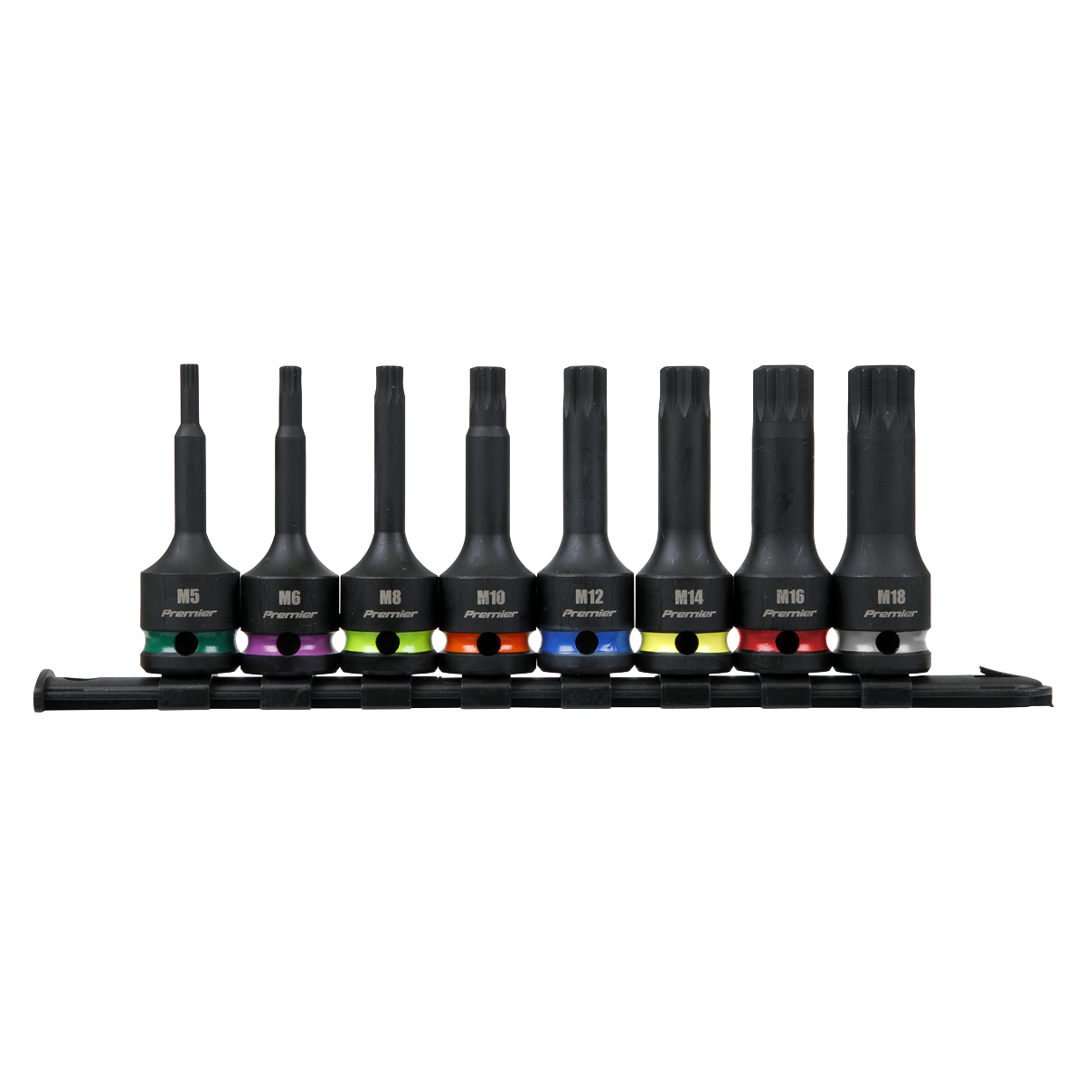 Sealey Spline Impact Socket Bit Set With Rail 8 Pieces 1/2" Square Drive AK56004