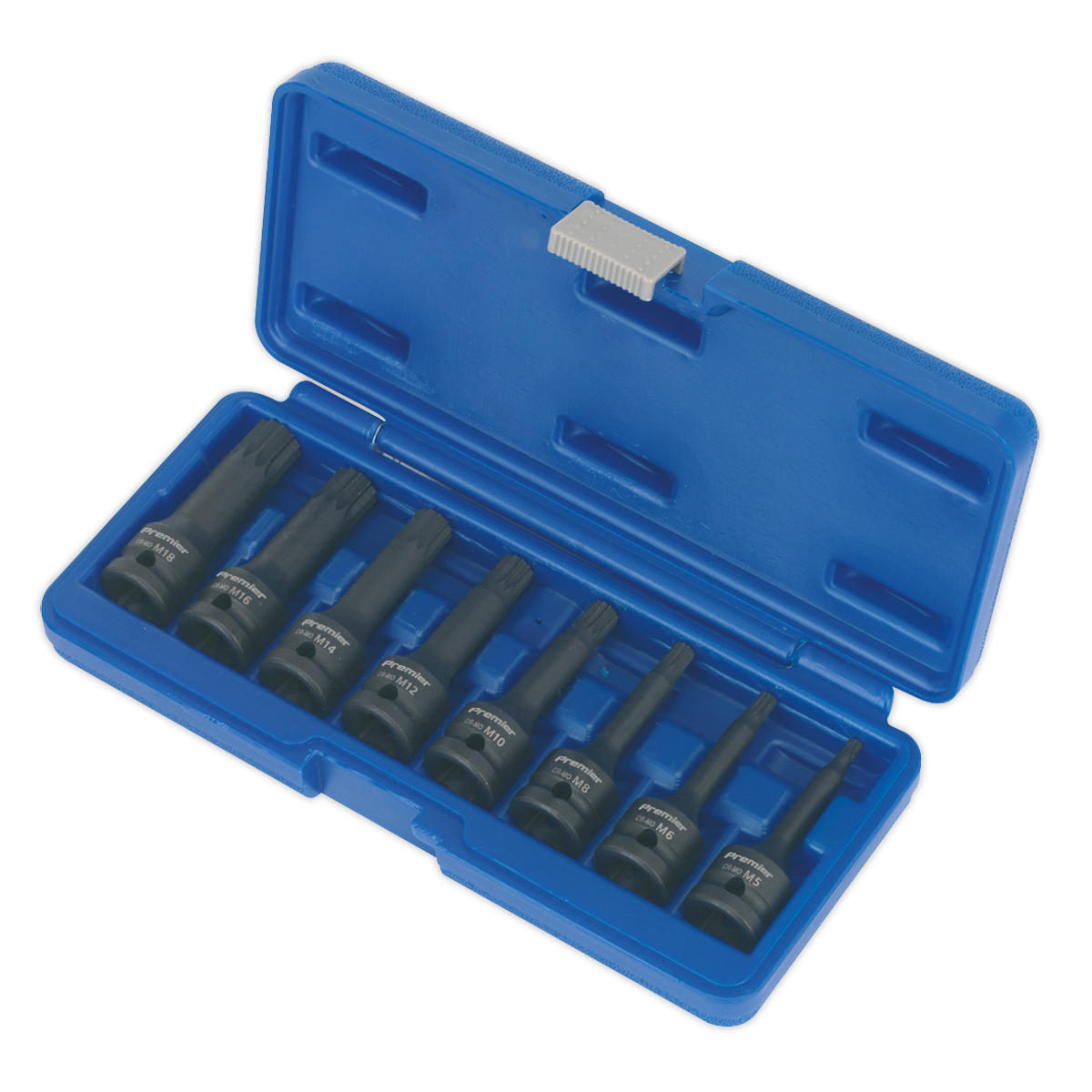 Sealey Impact Spline Socket Bit Set 8 Pieces 1/2" Square Drive 78mm AK5604