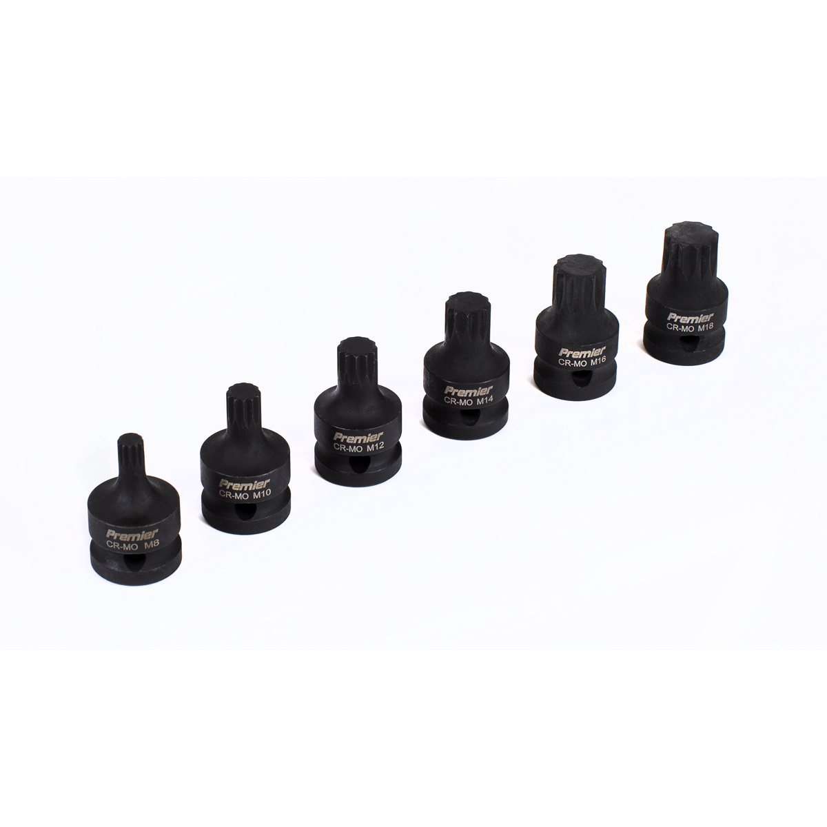 Sealey Impact Spline Socket Bit Set 6 Pieces 1/2" Square Drive Black AK5608