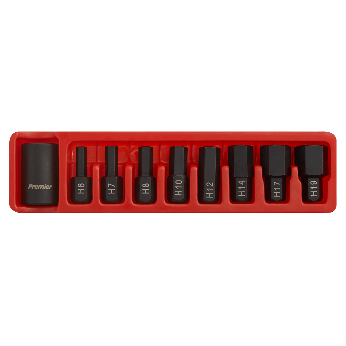Sealey Impact Hex Bit & Holder Set 9 Pieces 1/2" Square Drive Black AK5609