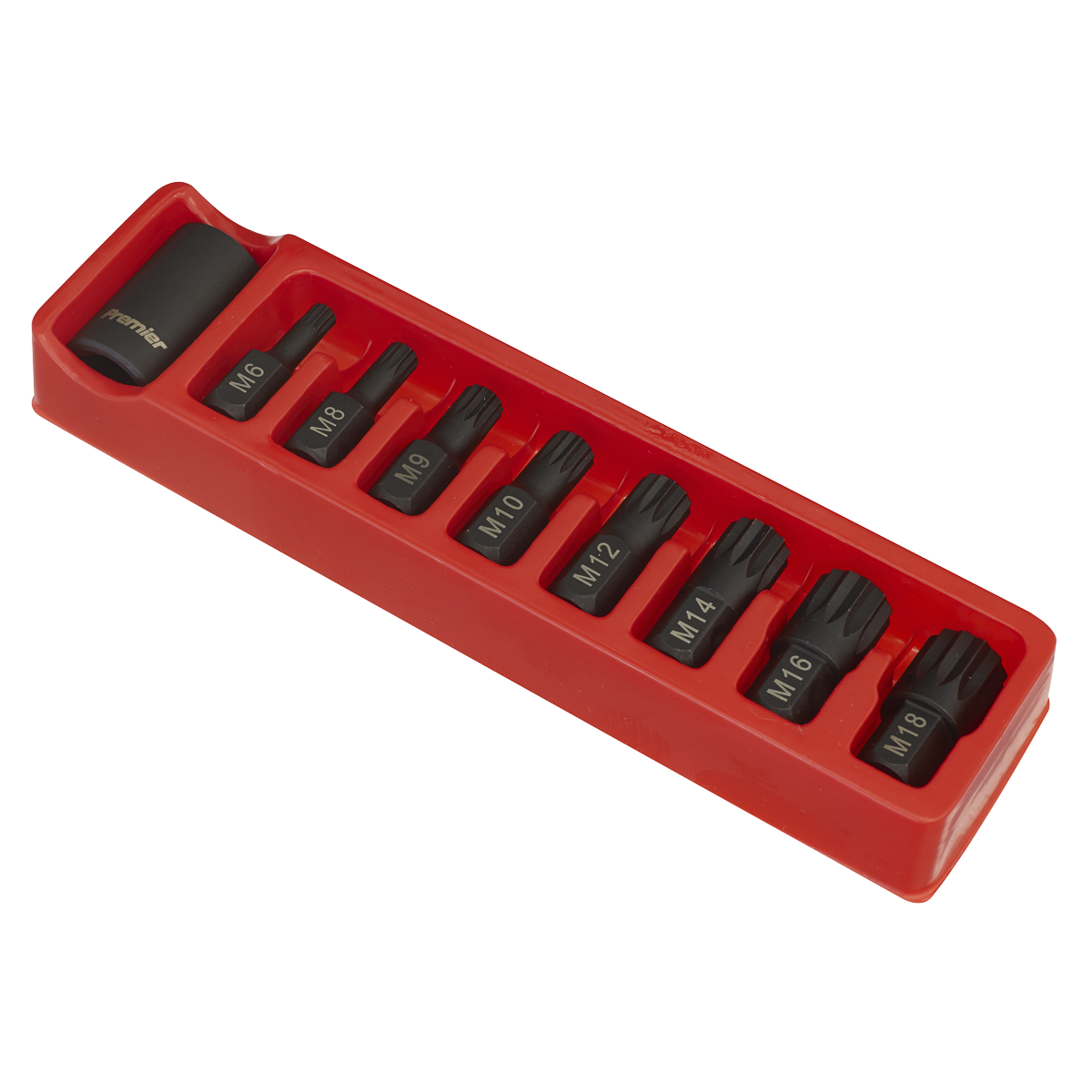 Sealey Impact Spline Bit & Holder Set 9 Pieces 1/2" Square Drive AK5611