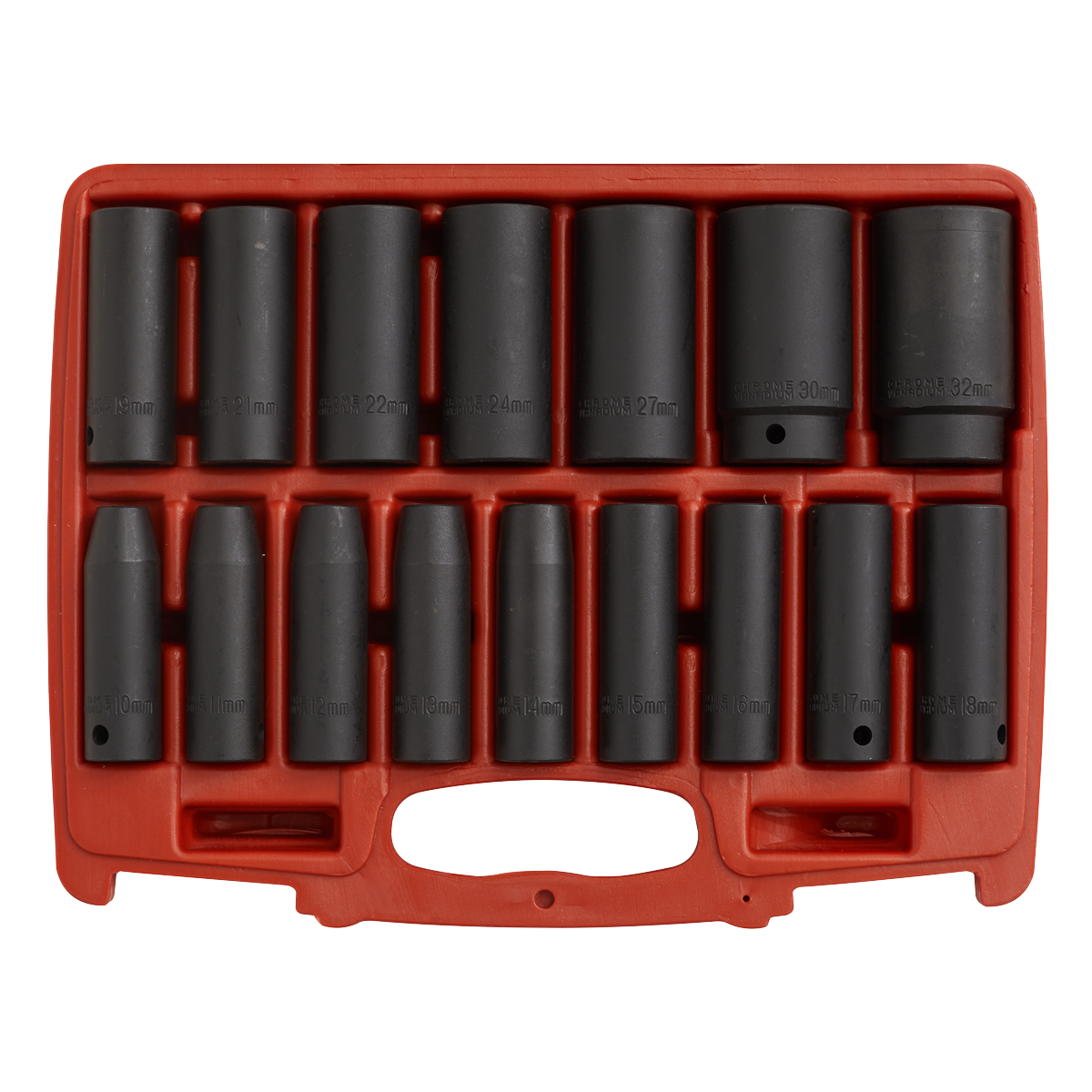 Sealey Impact Socket Set 16 Pieces 1/2" Square Drive Deep Metric AK5816M