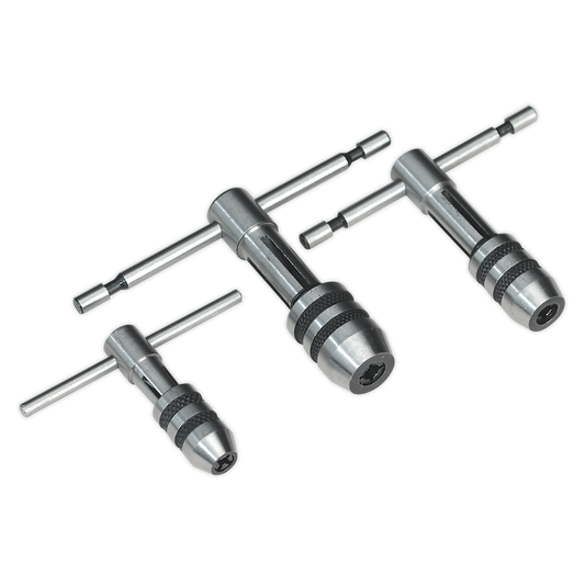 Sealey 3 Pieces T Handle Tap Wrench Set With Solid Jaw Design Silver AK9799
