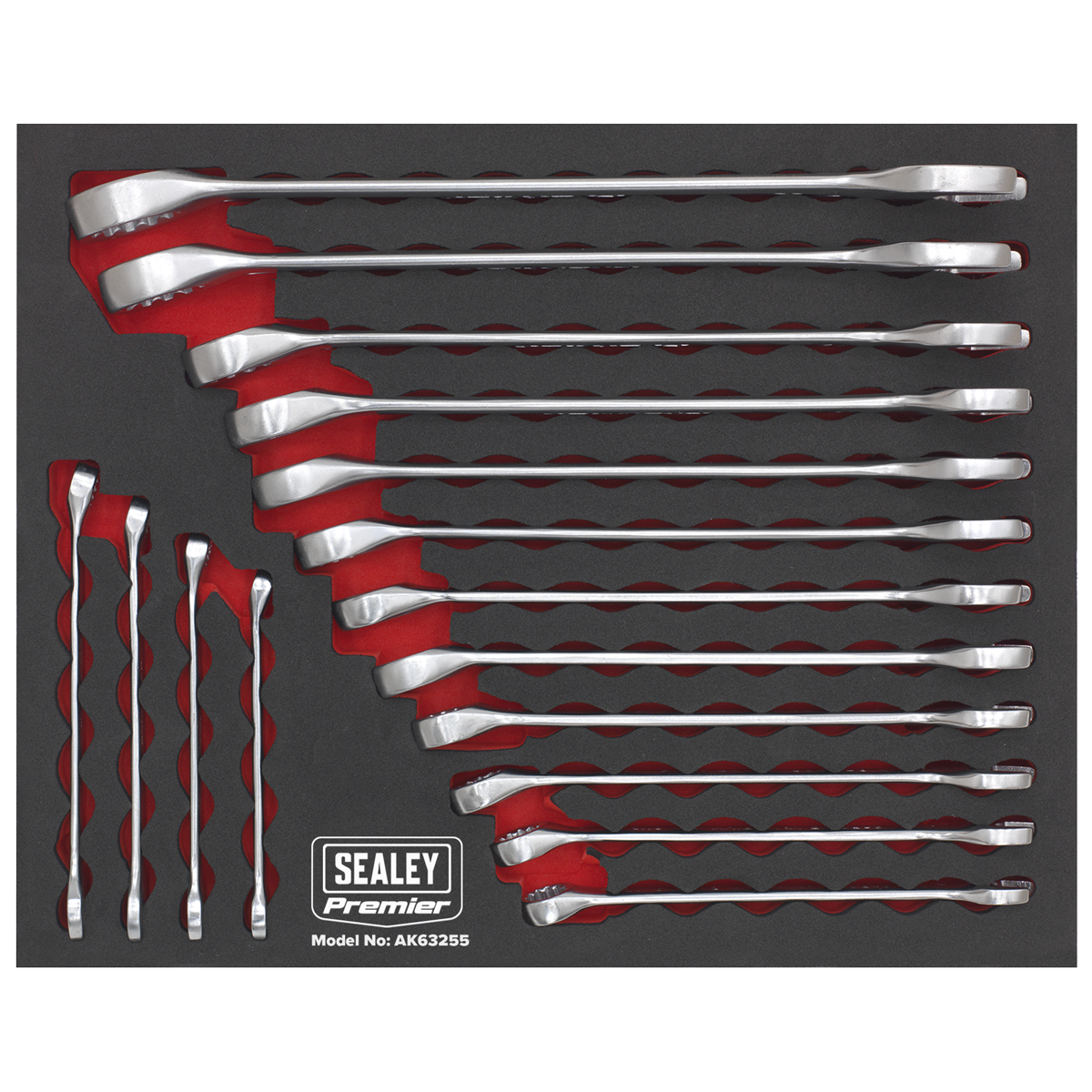 Sealey Combination Spanner Set 16 Pieces Chrome Vanadium Steel Spanners AK63255