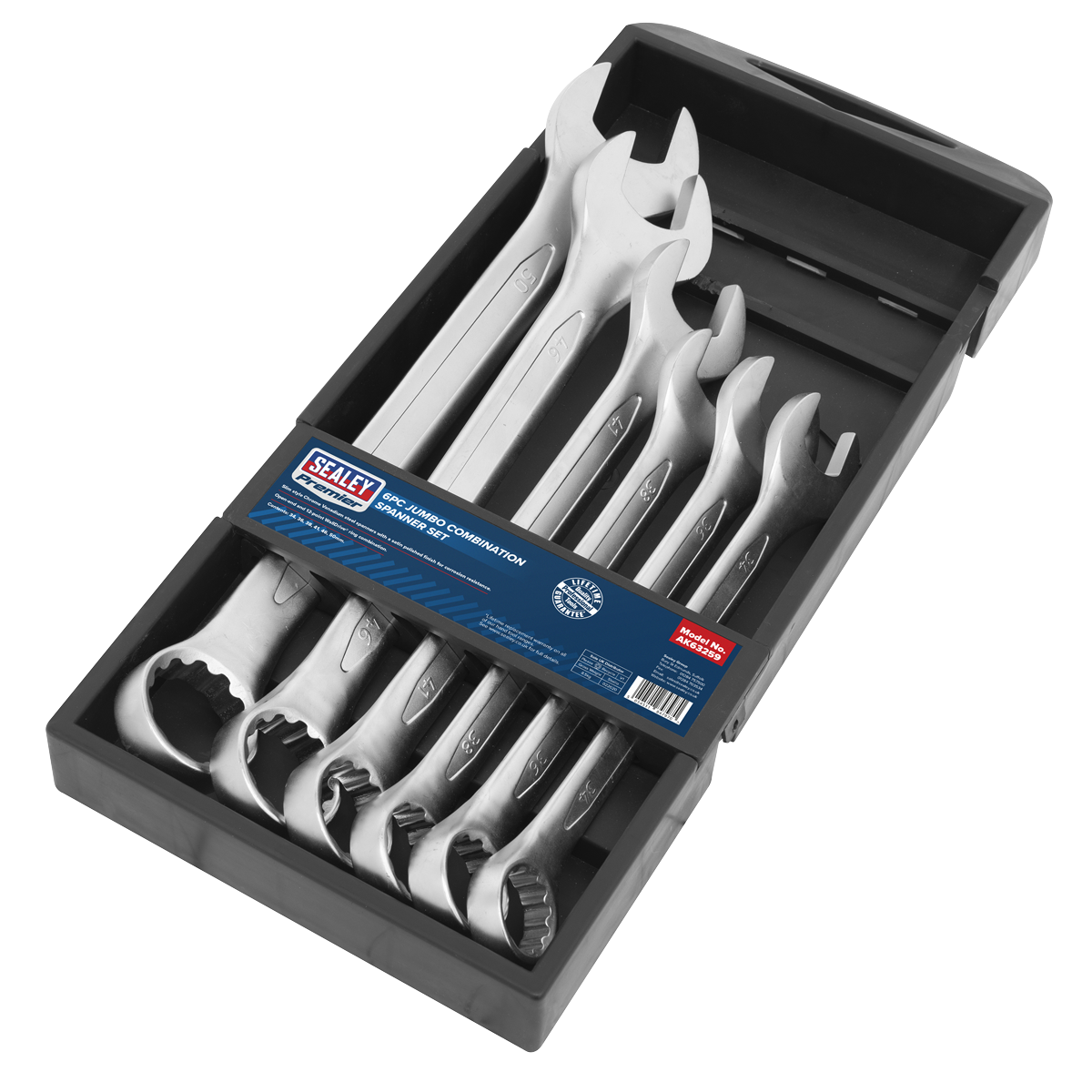 Sealey Jumbo Metric Combination Spanner Set 6 Pcs Chrome Vanadium Steel AK63259
