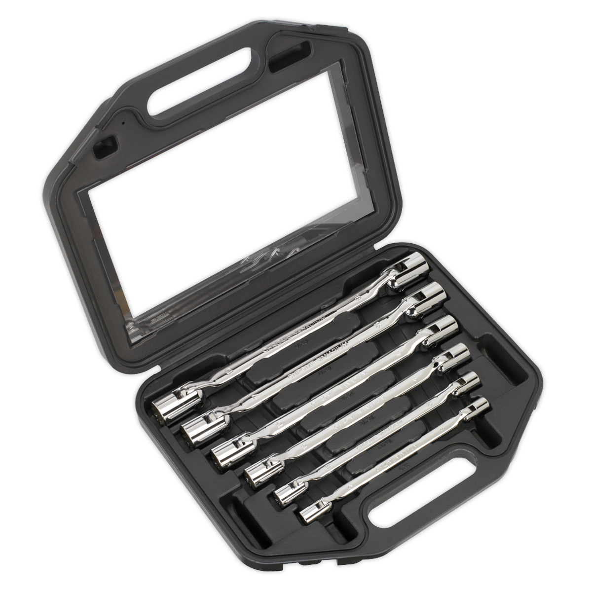 Sealey Double Flexi-Head Socket Spanner Set 6 Pieces Fully Polished Metric AK635