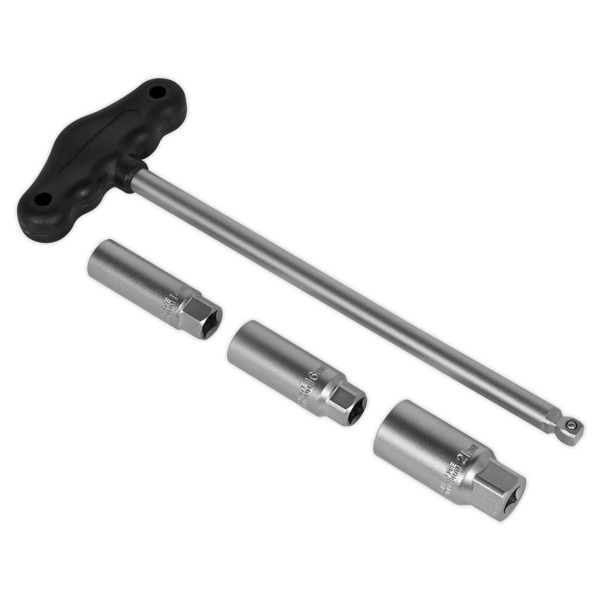 Sealey T-Bar & Rubber Insert Spark Plug Socket Set 4pc 3/8" Square Drive AK6550