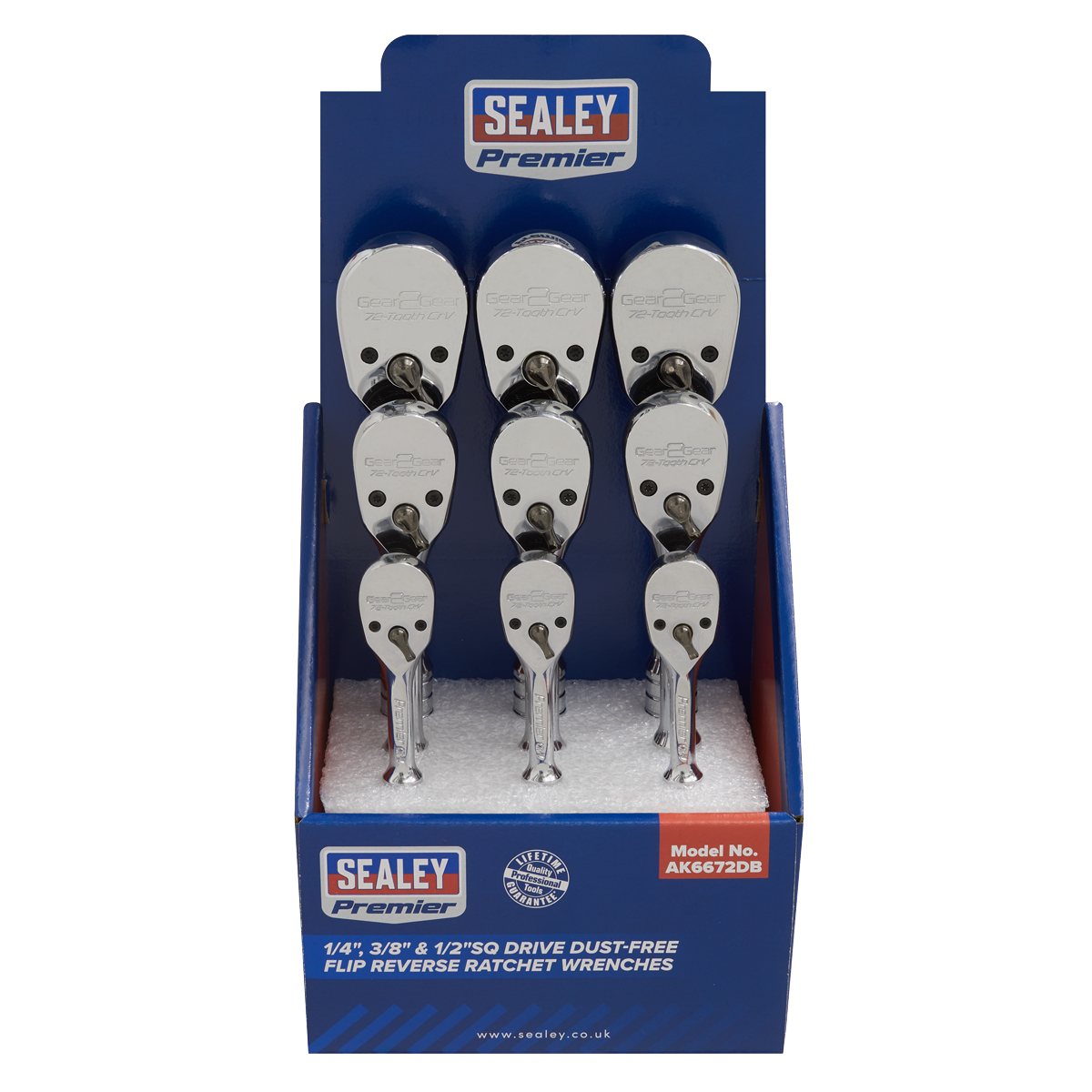 Sealey Ratchet Wrenches 1/4" 3/8" 1/2" Drive Pear-Head Flip Reverse X 9 AK6672DB