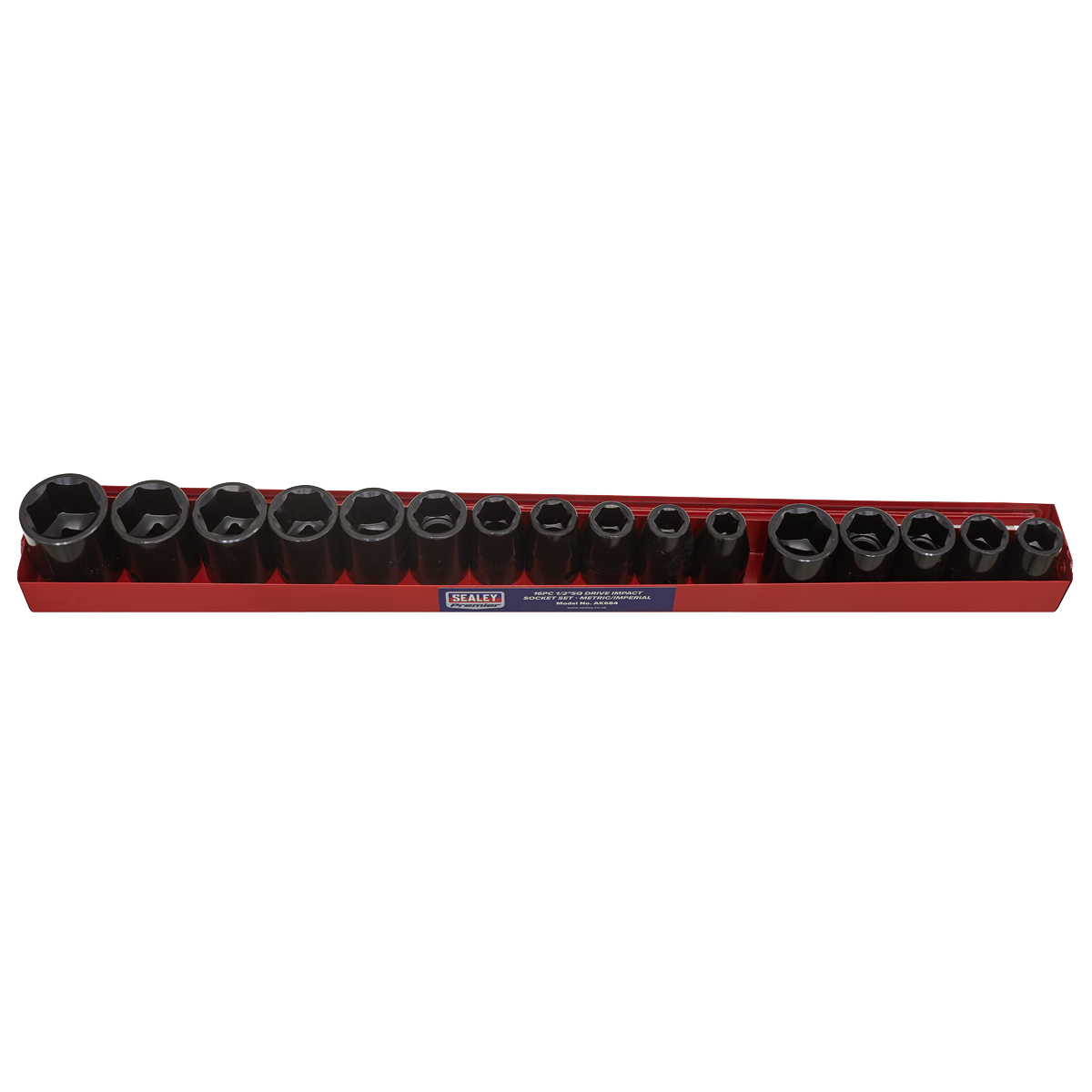 Sealey Impact Socket Set 16 Pieces 1/2" Square Drive Metric/Imperial AK684