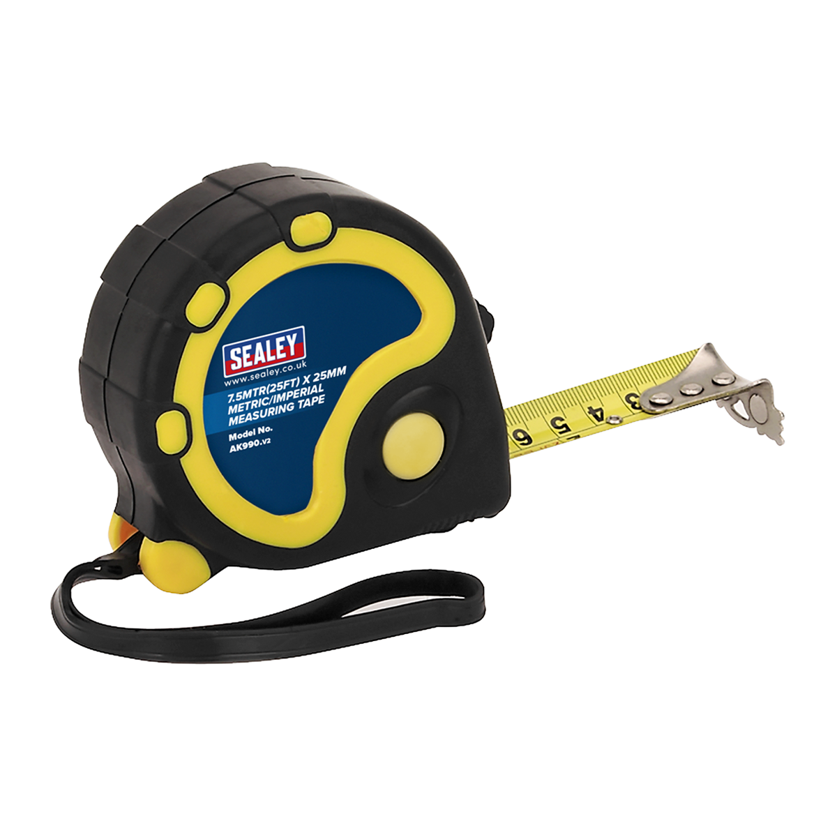 Sealey Rubber Measuring Tape 7.5m/25FTx25mm Metric &Imperial Wrist Strap AK990