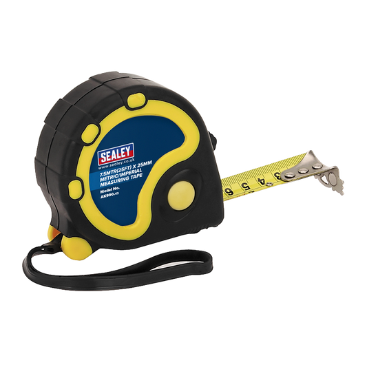 Sealey Rubber Measuring Tape 7.5m/25FTx25mm Metric &Imperial Wrist Strap AK990