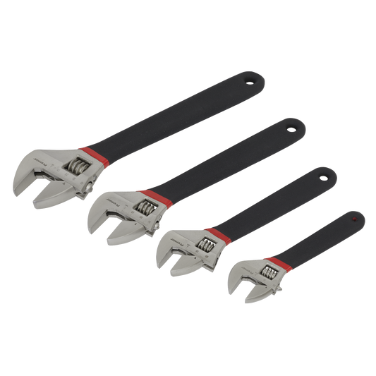 Sealey Adjustable Wrench Set High Grade Steel 4 Pieces Ni-Fe Finish AK9935