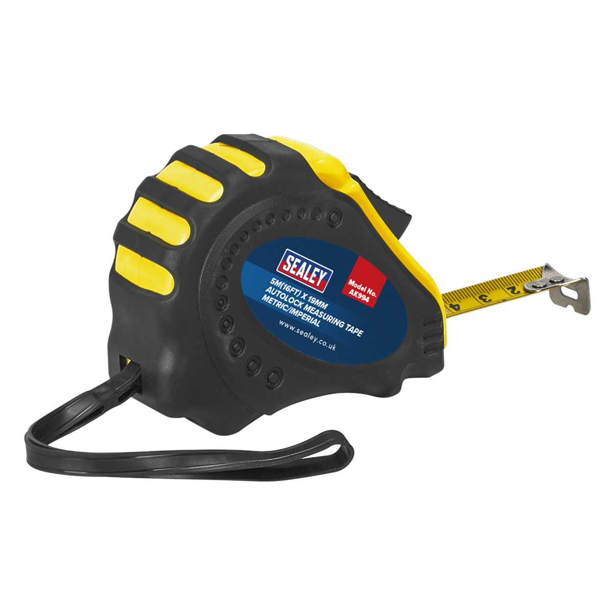 Sealey Autolock Measuring Tape 5M/16FT x 19mm Metric Imperial Wrist Strap AK994