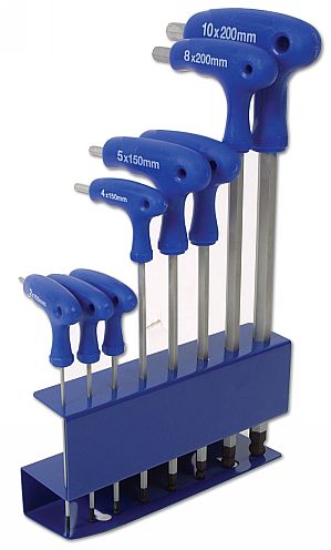LASER TOOLS 3333 T-Handle Hex Key Set Metric Ball End Steel Kit 8 Pieces