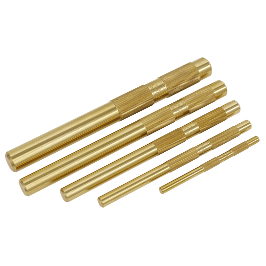 Sealey Brass Punch Set 5 Pcs 1/4" 3/8" 1/2" 5/8" 3/4" Sizes Knurled Grip AKB05