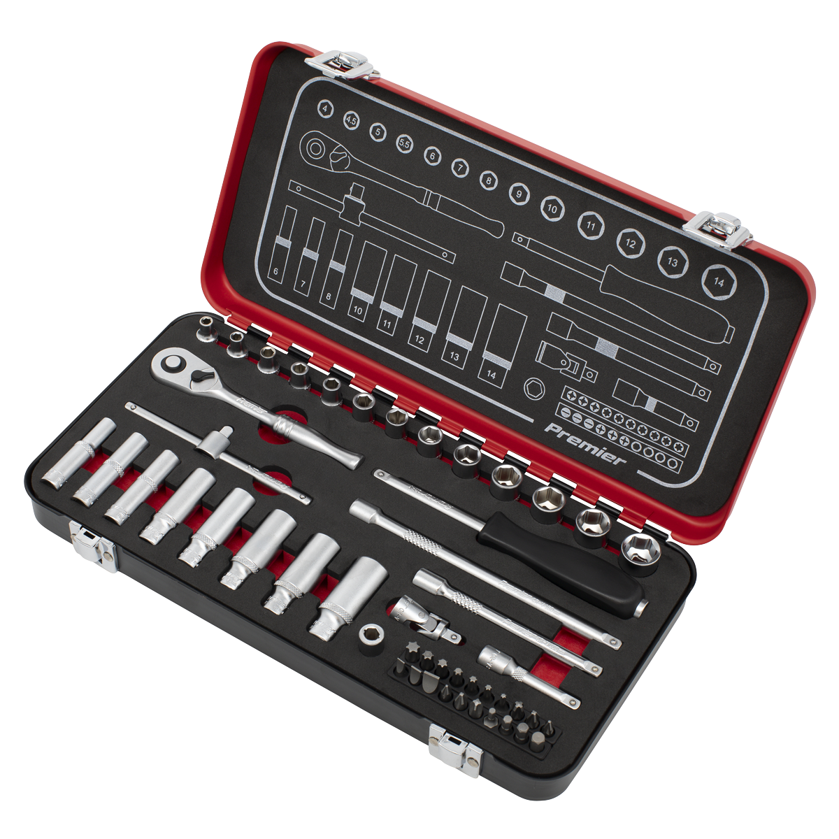 Premier Platinum Socket Set 49 Pieces 1/4" Square Drive Chrome Vanadium Steel