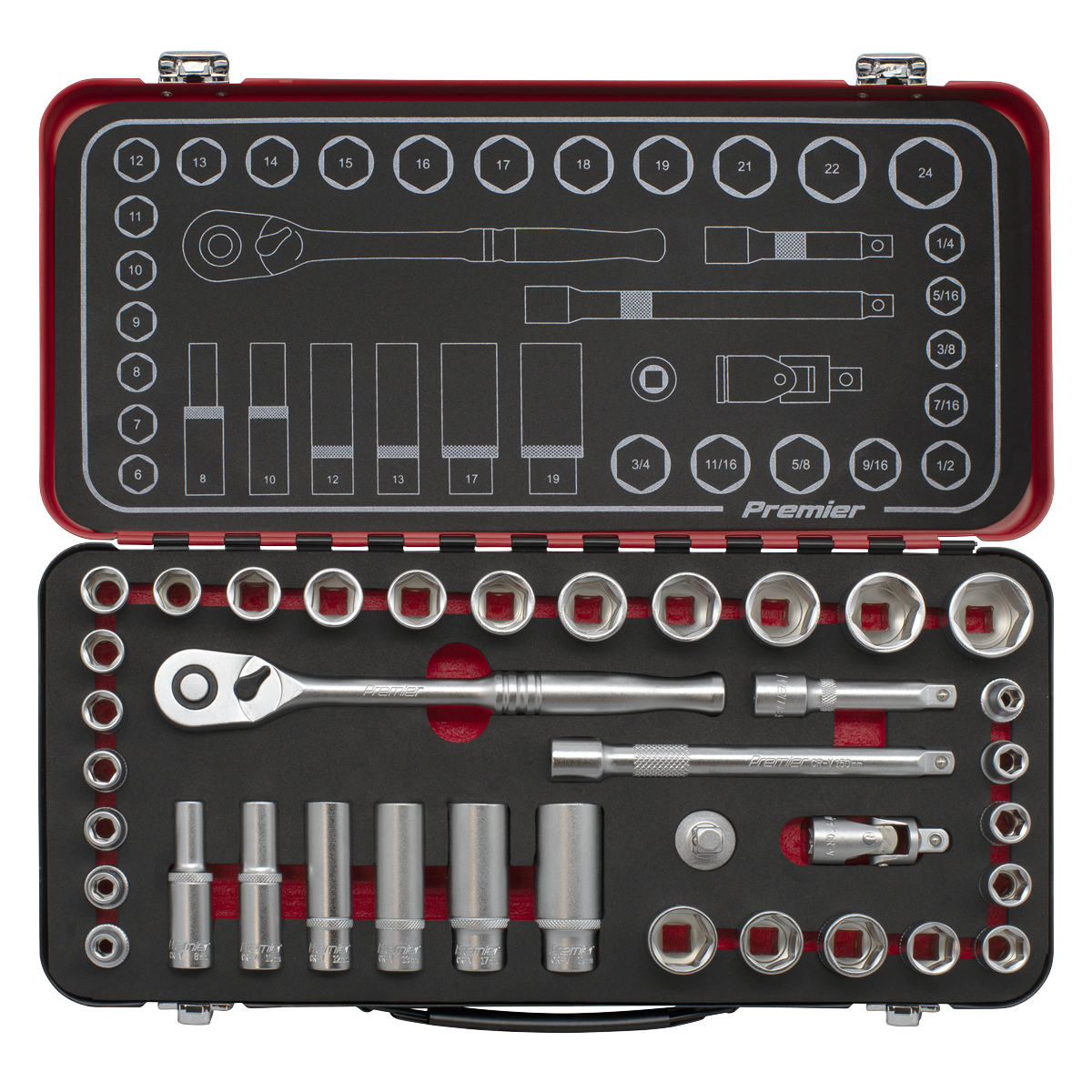 Premier Platinum Socket Set 3/8" Square Drive 37 Pieces Metric/Imperial + Case