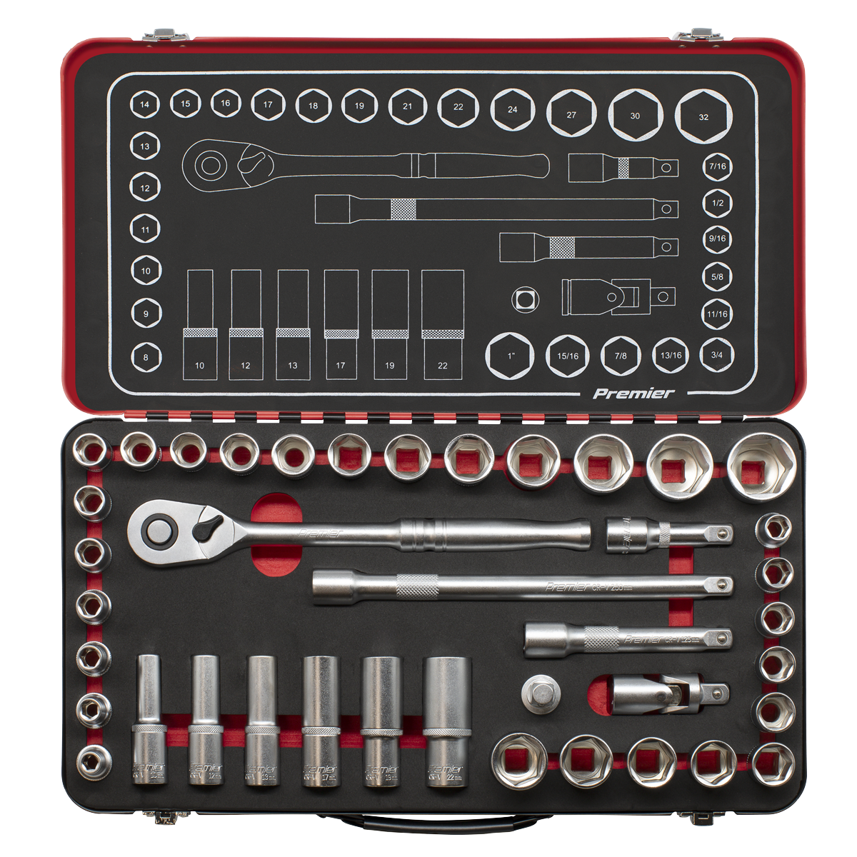 Premier Platinum Socket Set 1/2" Square Drive 40 Pieces Metric/Imperial + Case