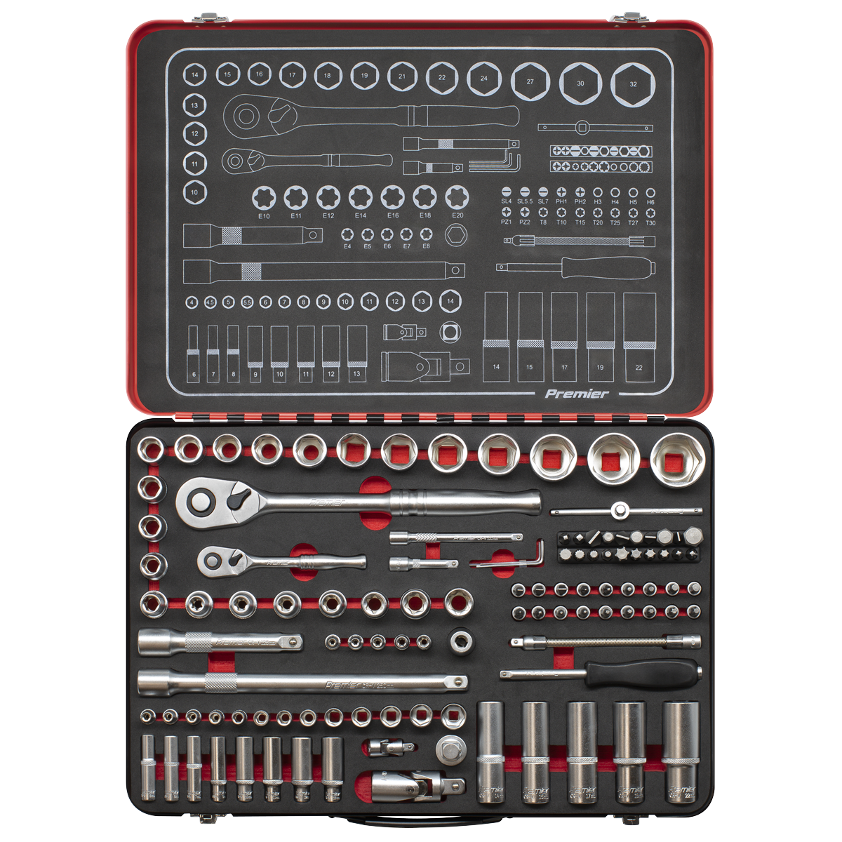Premier Platinum Socket Set 1/4" 1/2" Square Drive 108 Pieces With Storage Case
