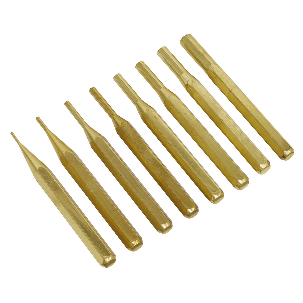 Sealey Brass Pin Punch Set 8pc 1.6mm/2.4mm/3.2mm/4mm/4.8mm/5.5mm/6.4mm/8mm AKB08