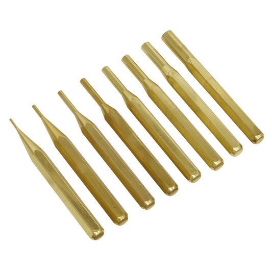 Sealey Brass Pin Punch Set 8pc 1.6mm/2.4mm/3.2mm/4mm/4.8mm/5.5mm/6.4mm/8mm AKB08