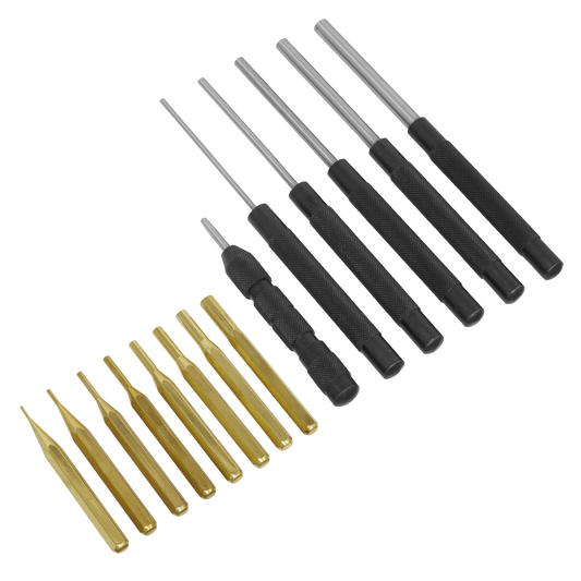 Sealey All-Purpose Punch Set 14 Pieces Long Drive Centre Brass Drive Punch AKB14