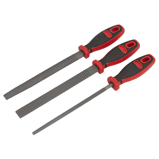 Premier Rasp File Set 3 Pcs Flat/Half Round/Round 200mm Ergonomic Durable AKR03