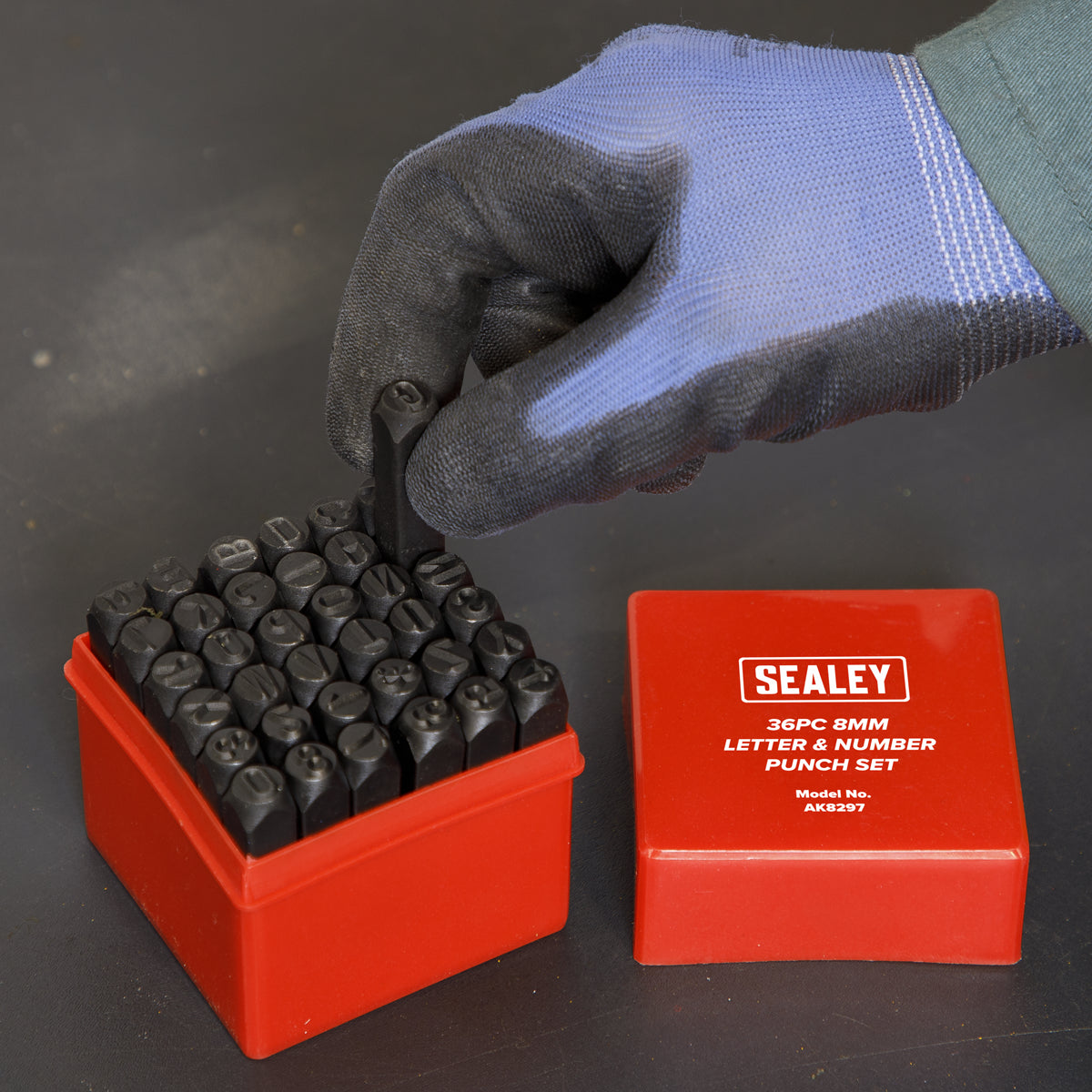 Sealey Letter & Number Punch Set 36 Pieces 8mm Chemically Blackened AK8297