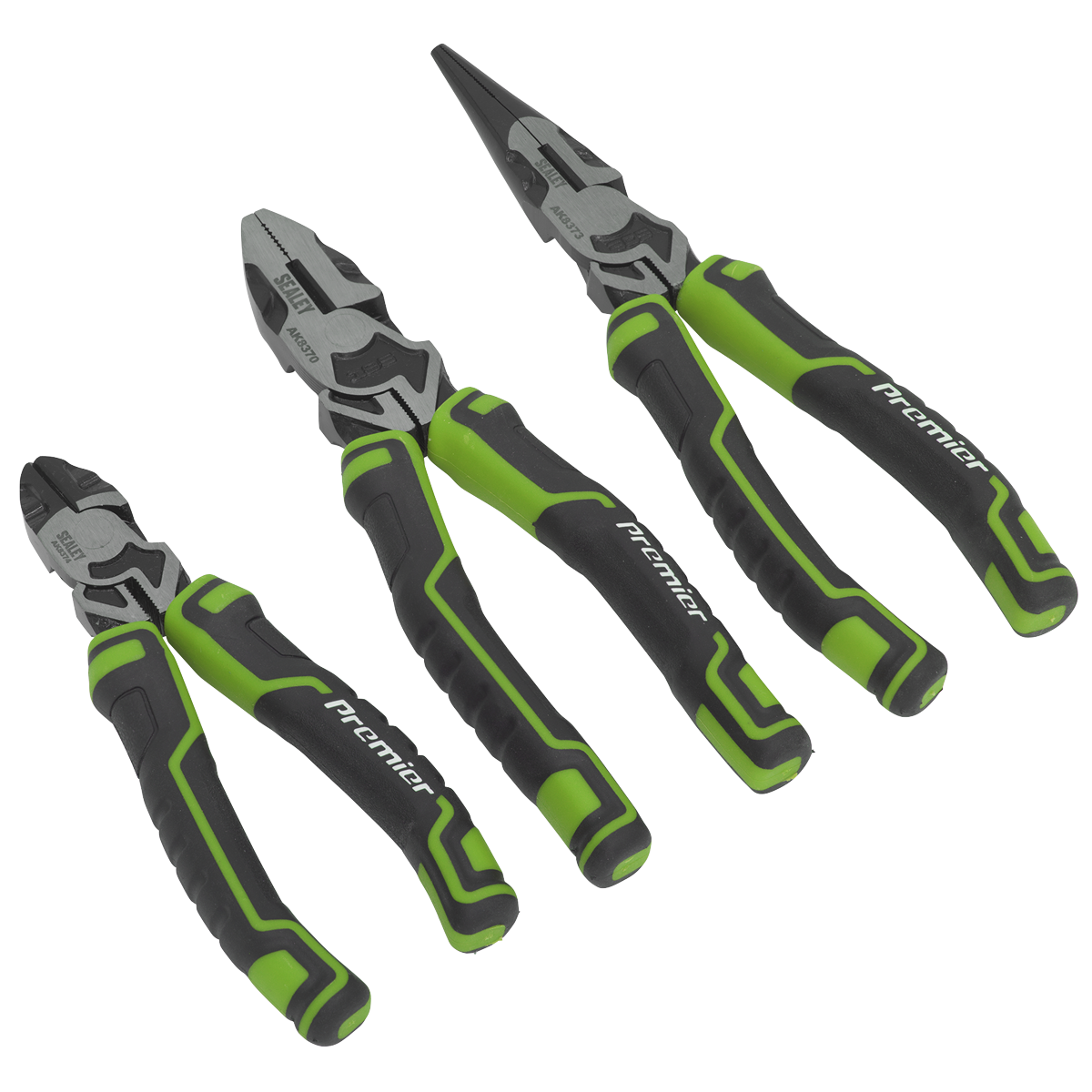 Sealey High Leverage Pliers Set Hi-Vis Green Chrome Vanadium Steel 3pc AK8376HV