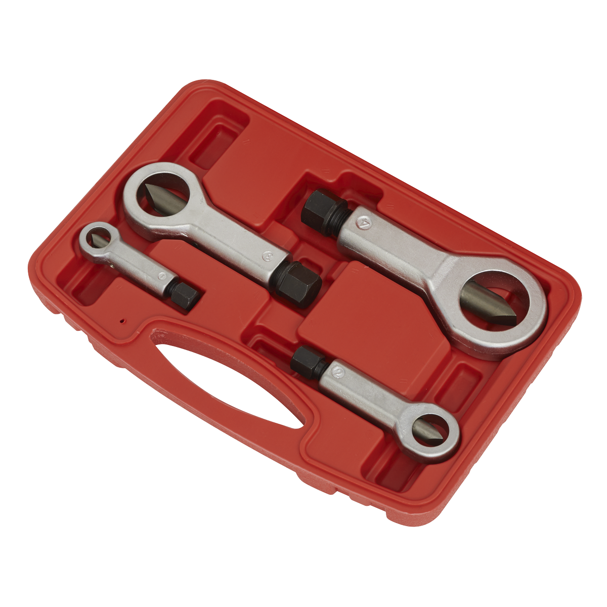 Sealey Nut Splitter Set Hardened Steel & Forged Grips 4 Pieces Storage Box AK85