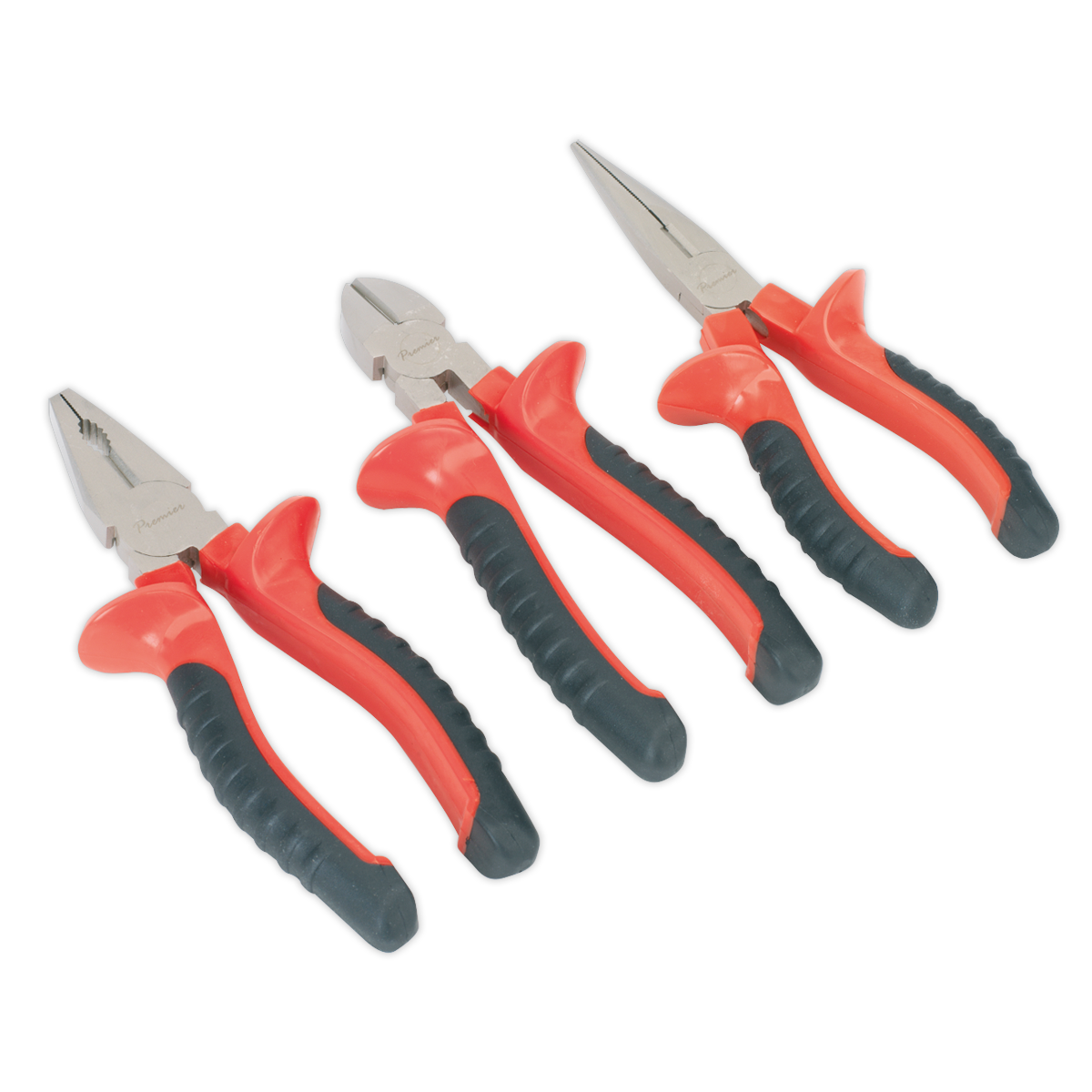 Sealey Pliers Set 3 Pcs Combi Long Nose and Side Cutter Anti-Slip Guard AK8521