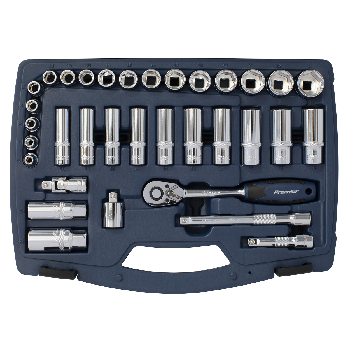 Sealey Socket Set 34 Pieces 3/8" Square Drive 6 Point WallDrive Metric AK8991