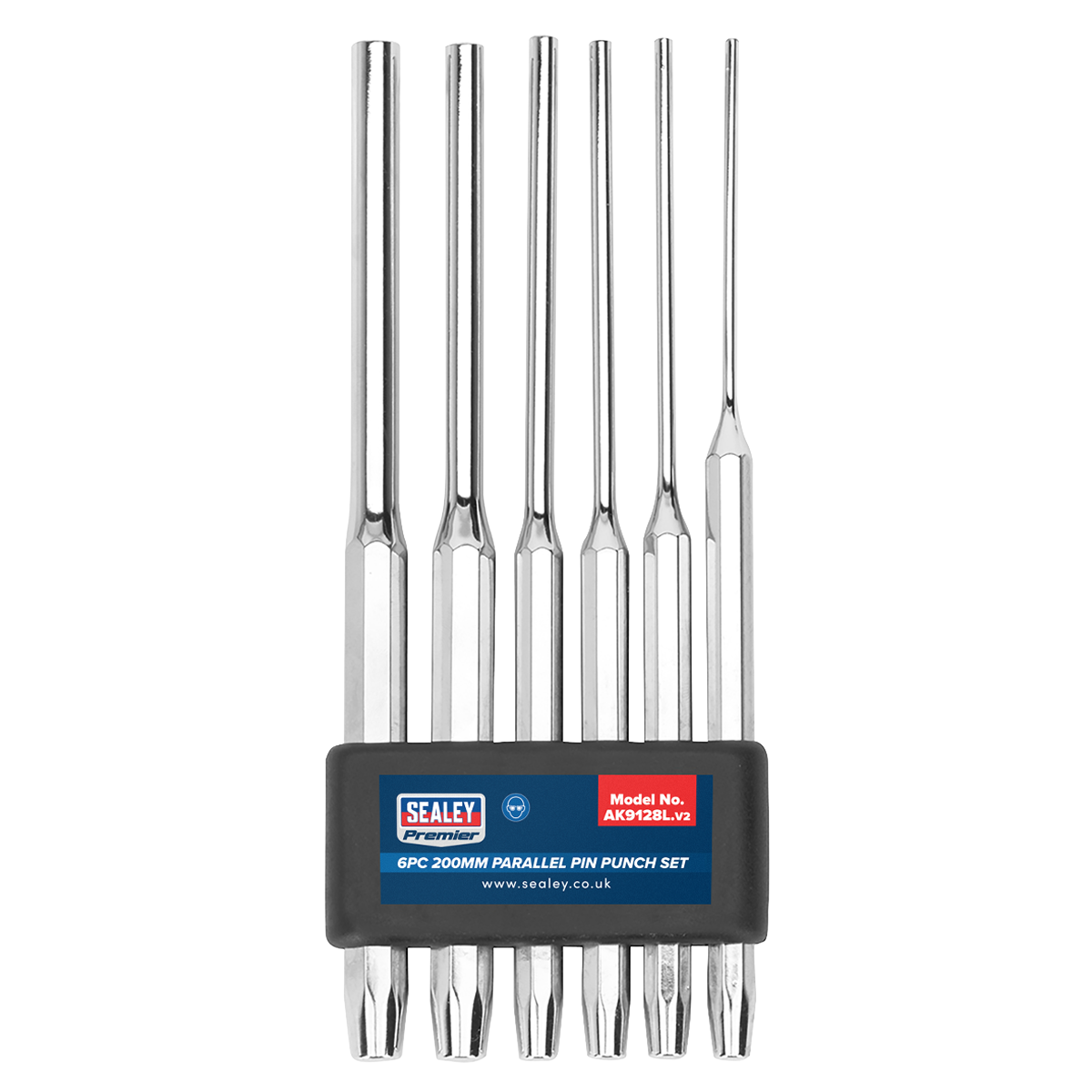 Sealey Parallel Pin Punch Set With Composite Retainer 6 Pieces 200mm AK9128L