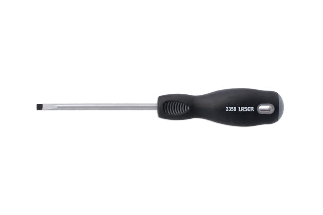 LASER 3358 Screwdriver Professional Flat Slotted 5.0mmx100mm CRV Steel Soft Grip