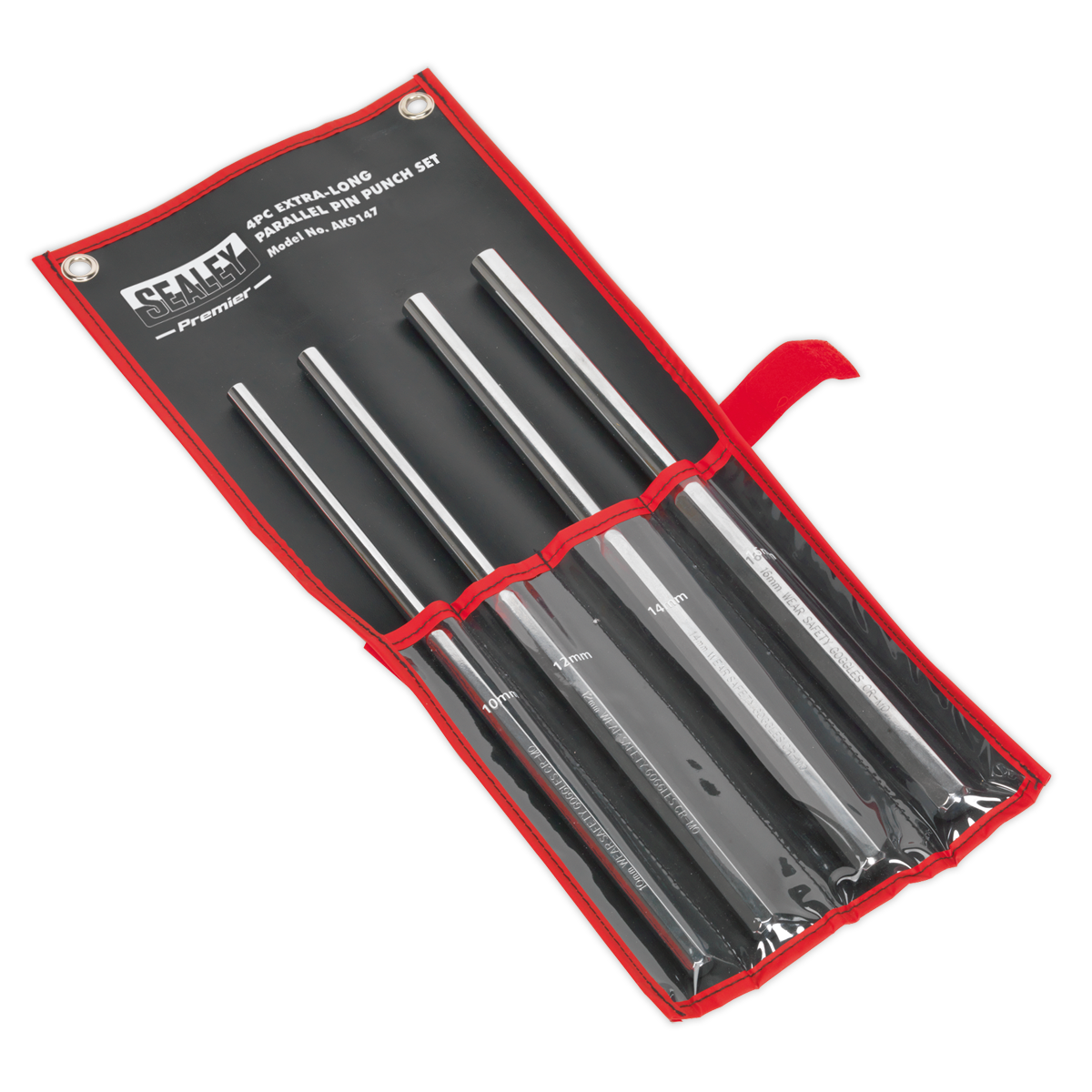 Sealey Parallel Pin Punch Set 4 Pieces Extra-Long Chrome Molybdenum Steel AK9147