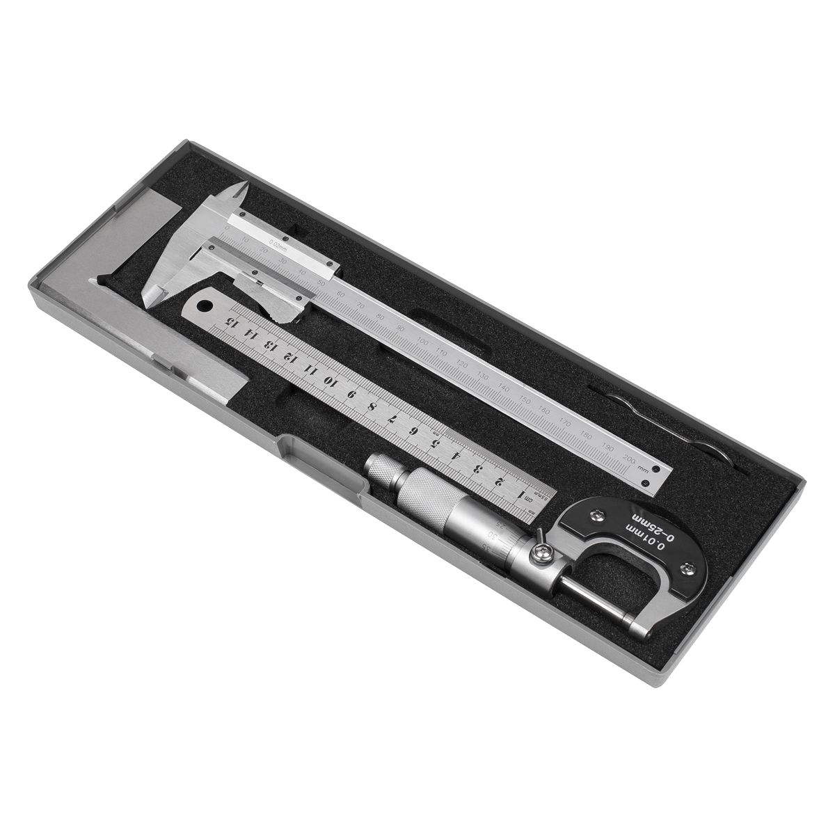 Sealey Measuring Tool Set 4 Pieces Vernier Caliper Micrometer Square AK91SET