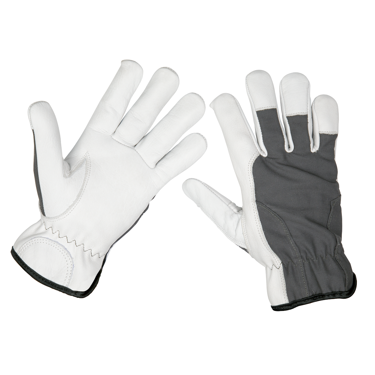 Sealey Super Cool Hide Gloves Breathable Back Large (L) - Pair White/Grey 9136L
