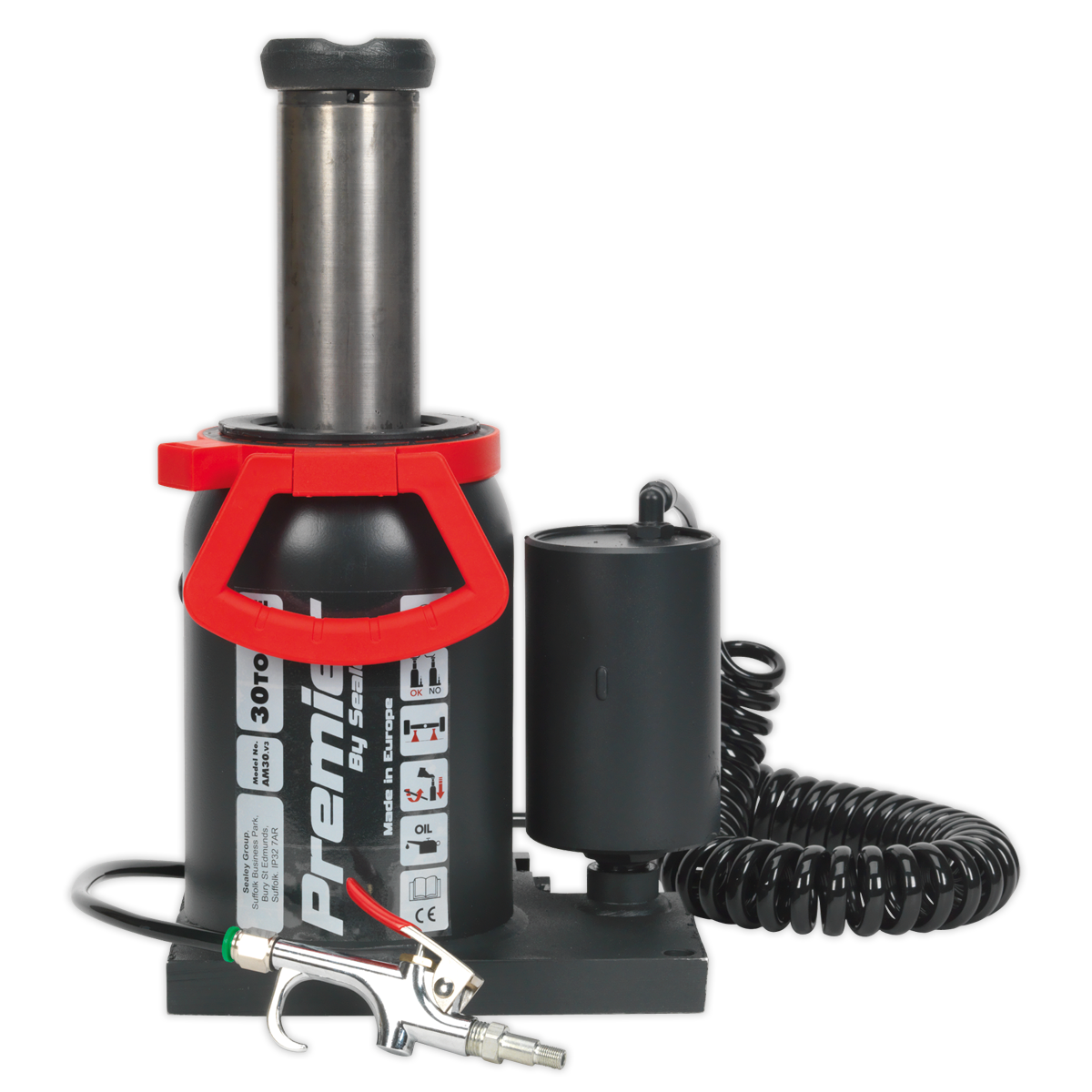 Sealey Bottle Jack 30 Tonne Manual/Air Hydraulic 90° Rotating Pump AM30