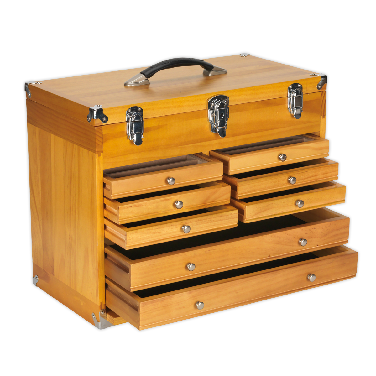 Sealey Machinist Toolbox 8 Slide Drawers Tool Storage Walnut Finish AP1608W