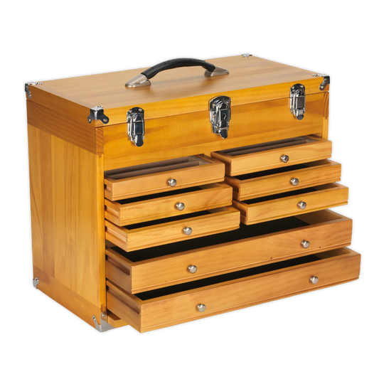 Sealey Machinist Toolbox 8 Slide Drawers Tool Storage Walnut Finish AP1608W